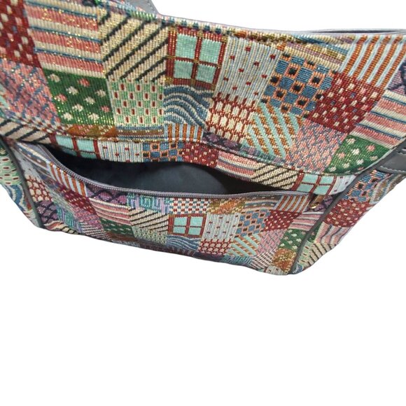SAS Purse Tapestry Patchwork Shimmer Shoulder Bag Medium 3 compartment Zipper - Picture 5 of 11